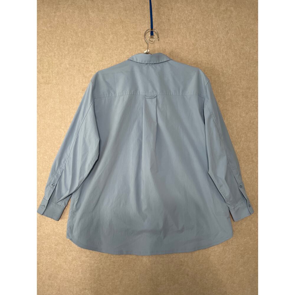 NWT Athleta, Oversized Performance Poplin Top Button Up Shirt Medium Heron Blue - Picture 2 of 12